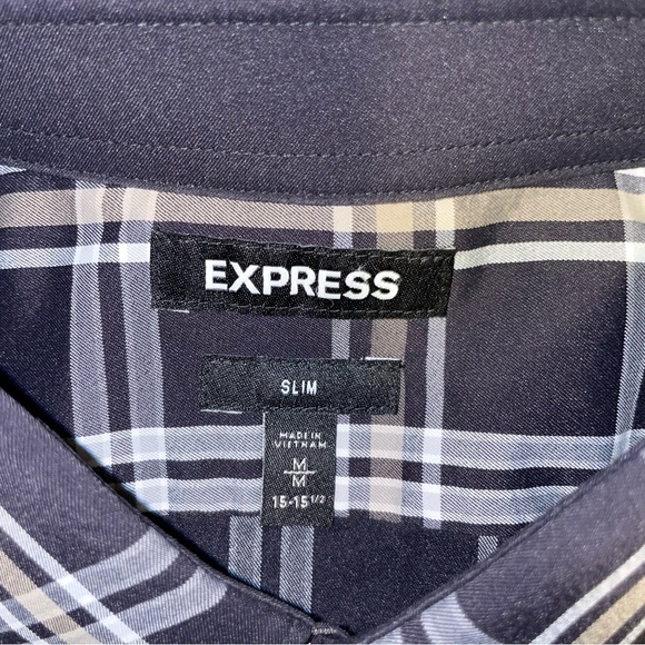 Black/Gold/White Plaid Express Performance Stretch Slim Fit Dress Shirt - Picture 6 of 8